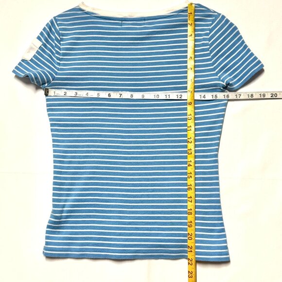 Lauren Ralph Lauren Women's Petite Blue & White Striped Cotton T-Shirt PM - Picture 2 of 5
